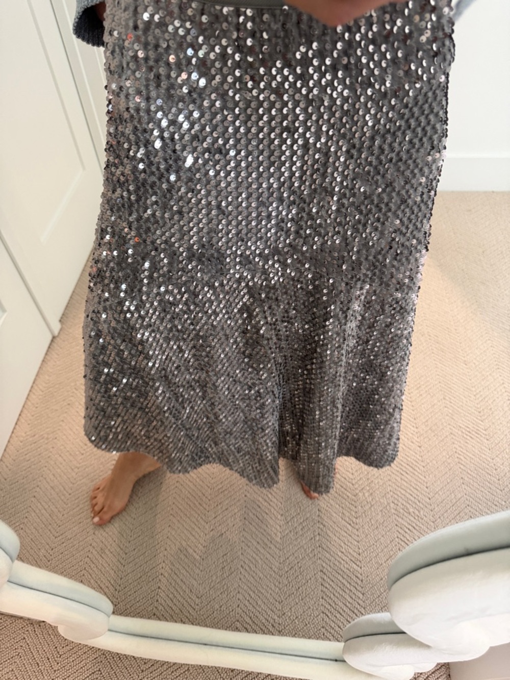 Calvin Klein Silver Sequin Maxi Skirt